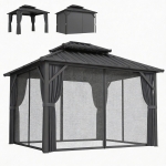 Outsunny 10' x 12' Hardtop Gazebo Canopy with Double Galvanized Steel Roof, Aluminium Frame Permanent Outdoor Gazebo, Dark Grey