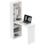 HOMCOM Fold-out Convertible Office Desk, Wall Mount Computer Desk with Whiteboard and Side Shelf, White
