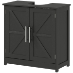 HOMCOM Farmhouse Pedestal Sink Storage Cabinet, Bathroom Sink Cabinet with 2 Barn Doors and Adjustable Shelf, Distressed Black
