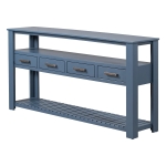 Large Entryway Console with 4 Drawers and 3-Tier Open Shelves, Versatile Table with Adjustable Feet, 62'' L x 14'' W x 32'' H, Navy Blue