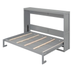Queen Size Murphy Wall Bed with MDF & Plywood Construction, Fold-Away Cabinet Bed with Flexible Slat Support, 82'' L x 68'' W x 69'' H, Gray