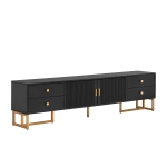 Modern TV Cabinet with Textured Doors, 4 Drawers & 2 Cabinets, Solid TV Stand with Metal Handles and Legs, 69'' L x 12'' W x 17.5'' H, Black