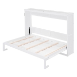 Full Size Murphy Wall Bed with Dual-Piston Folding Mechanism, Fold-Away Cabinet with Slatted Mattress, 77.5'' L x 61.5'' W x 62'' H, White