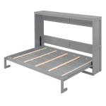 Full Size Murphy Wall Bed with Slatted Mattress Support, Space-Saving Cabinet Bed with Dual-Piston Lift, 77.5'' L x 61.5'' W x 62'' H, Gray