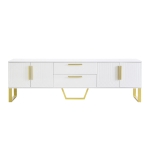 Modern TV Cabinet with Centre Drawers and Internal Shelves, Floor-Standing Console with Cable Management, 67'' L x 15.5'' W x 20.5'' H, White