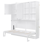 Twin Size Wall Murphy Bed with Built-in Light and Dual-Piston Lift, Space-Saving Foldable Bed with Top Cabinet, 83'' L x 15.5'' W x 90.5'' H, White
