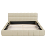Queen Size Upholstered Bed with MDF & Particleboard Frame, Low-Profile Grounded Bed with Wooden Slats, 87.5'' L x 66.5'' W x 23.5'' H, Beige