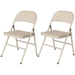 HOMCOM Set of 2 Metal Foldable Chairs, Linen Fabric Padded Folding Chairs with Cushion Seat and Open Back for Indoor, Beige