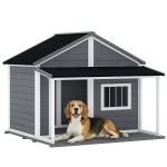 PawHut Outdoor Cabin Style Dog House, Medium Dogs, 53 lbs, Gray