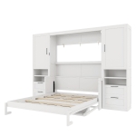 Queen Size Murphy Wall Bed with Built‑in Wardrobes, Drawers, Space‑Saving Bed with Integrated Storage, 113.5'' L x 16.5'' W x 87'' H, White