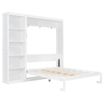 Queen Size Murphy Wall Bed with Reversible Shelf and Flexible Slat, Fold-Away Cabinet with 5-Tier Storage, 94'' L x 82'' W x 88.5'' H, White