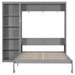 Queen Size Murphy Wall Bed with Dual Piston Mechanism and Shelves, Fold-Away Bed with Flexible Slat, 94'' L x 82'' W x 88.5'' H, Gray