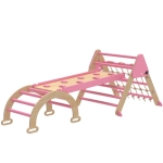 Qaba 8-in-1 Pikler Triangle Set, Foldable Wooden Climbing Toys with Arch, Ramp and Ladder for Ages 18-48 Mouths, Pink