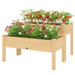 Outsunny 2 Tiers Wood Plant Raised Bed Flower Vegetable Herb Grow Box Stand Garden  Step Planter Stand Free Combination Natural