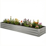 Outsunny 8'x2'x1' Galvanized Raised Bed, Large Elevated Planter Box for Growing Flowers, Herbs and Vegetables, Silver