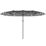 Outsunny 173" Double-Sided Sun Umbrella Garden Parasol Patio Sun Shade Outdoor with LED Solar Light, No Base Included, Dark Gre