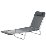Outsunny Folding Lounge Chair, Portable Tanning Chair with Adjustable Backrest, Pillow for Beach Poolside Patio, Dark Grey