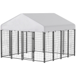 PawHut Outdoor Dog Kennel with Roof, 8' x 8' x 6' Heavy Duty Welded Wire Dog Playpen Enclosure with Escape-proof Lock
