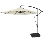 Outsunny 10FT Cantilever Umbrella with Fillable Base, Wind Strap and Cover, Offset Hanging Umbrella with Crank, Cream White