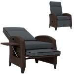 Outsunny Outdoor Recliner Chair with Adjustable Backrest, Cushion, Side Tray, Dark Grey