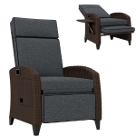 Outsunny Outdoor Recliner Chair with Adjustable Backrest, Cushion, Side Tray, Dark Grey