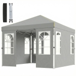 Outsunny 9.6 x 9.6 ft Pop Up Canopy Tent with 4 Sidewalls, UPF 50+ 1-Button Push Easy Setup Outdoor Instant Canopy, Light Grey