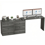 HOMCOM L Shaped Computer Desk Home Office Desk with 6 Drawers Black Wood Grain