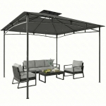 Outsunny 10' x 10' Gazebo, Soft Top Outdoor Gazebo with 2-Tier Roof, Metal Frame, Dark Grey