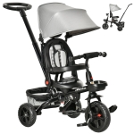 Qaba Tricycle for Toddler 4 in 1 Kids Trike with Reversible Adjustable Seat, Baby Push Bike with Removable Handle, Curved Canopy, Belt Storage Brake Clutch for 1-5 Years, Grey