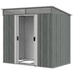 Outsunny 6.5x4FT Galvanised Metal Shed with Foundation Kit, Lockable Garden Tool Storage House with Sliding Doors, Vents, Grey