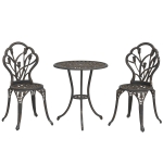 Outsunny 3PCs Patio Bistro Set, Outdoor Cast Aluminum Garden Table and Chairs with Umbrella Hole for Balcony, Bronze