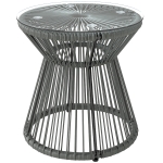 Outsunny Round End Table, Rattan Side Table, Hollow Drum Design Coffee Table w/ Glass Top for Patio, Garden, Balcony, Dark Grey