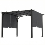 Outsunny 10' x 10' Retractable Pergola Canopy, UPF50+ Outdoor Metal Pergola Gazebo Sun Shade Shelter with Steel Frame, Dark Grey