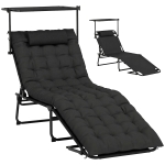 Outsunny Folding Lounge Chair with Adjustable Canopy, 4-Position Outdoor Tanning Chair with Headrest, Black
