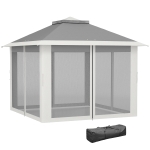 Outsunny 11' x 11' Pop Up Gazebo, Double Roof Foldable Height Adjustable Canopy Tent with Mesh Sidewalls, Carrying Bag, Dark Grey