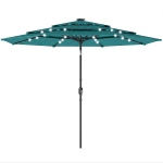 Outsunny 9.7 ft Outdoor Patio Umbrella with Solar LED Lights, 3 Tier Outdoor Table Umbrella with Tilt, Crank, Teal