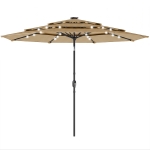 Outsunny 9.7 ft Outdoor Patio Umbrella with Solar LED Lights, 3 Tier Outdoor Table Umbrella with Tilt, Crank, Khaki