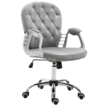 Vinsetto Velvet Home Office Chair, Button Tufted Desk Chair with Padded Armrests, Adjustable Height and Swivel Wheels, Gray