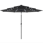 Outsunny 9.7 ft Outdoor Patio Umbrella with Solar LED Lights, 3 Tier Outdoor Table Umbrella with Tilt, Crank, Black