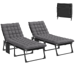 Outsunny Folding Chaise Lounge Chair Outdoor Tanning Chair Set of 2 with 5-Position Backrest, Cushions, Side Pocket, Dark Gray