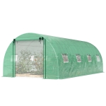 Outsunny Walk-in Tunnel Greenhouse with 2 Support Rods, Mesh Door, Plant Hot House with PE Cover, 20'x10'x7', Green