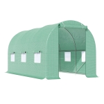 Outsunny 15' x 6.6' x 6.6' Walk-in Tunnel Greenhouse Garden Plant Seed Growing Warm House Outdoor Hot House w/ Roll Up Door, Windows, PE Cover Green