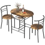HOMCOM Dining Table Set of 3, Kitchen Table and Chairs Set for 2 with Shelf, Living Room Rustic Brown
