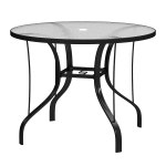 Outsunny 38" Round Patio Table with Umbrella Hole, Tempered Glass Outdoor Dining Table, Black
