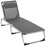 Outsunny Folding Lounge Chair, Patio Lounger with Headrest, 5-Level Adjustable Backrest, and Aluminum Frame, Grey