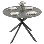HOMCOM 40" Round Kitchen Table for 4, Industrial Dining Table with Steel Legs for Dining Room, Distressed Grey