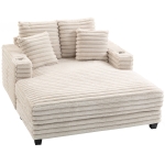 HOMCOM 60" Chaise Lounge Chair, Oversized Upholstered Sofa Bed with Cup Holders & Pillows, Sleeper Couch for Living Room, Beige