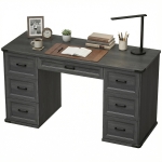 HOMCOM 55" Computer Desk with 7 Drawers, Farmhouse Executive Desk for Home Office, Study, Bedroom, Black Wood Grain