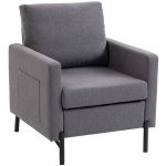 HOMCOM Accent Chair Modern Upholstered Armchair with Side Pockets and Cushion for Bedroom, Living Room, Dark Grey