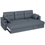 HOMCOM Convertible Sectional Sofa Bed, Pull Out Sleeper Sofa Couch with USB‑A+C, Chaise Storage, L-Shaped Futon Couch, Dark Grey